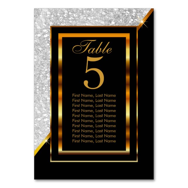 Gold and Black with White Glitter Table Number (Back)