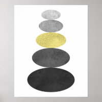 Gold and black zen pebble art print Modern minimal