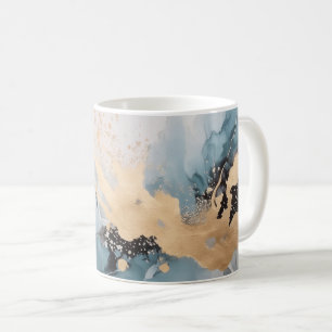 Gold and blue abstract coffee mug