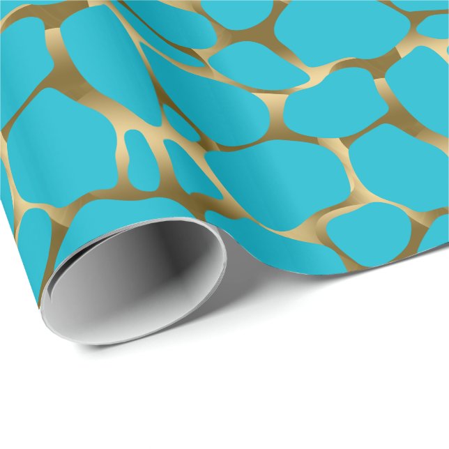 Gold And Blue Abstract Leopard Pattern Wrapping Paper (Roll Corner)