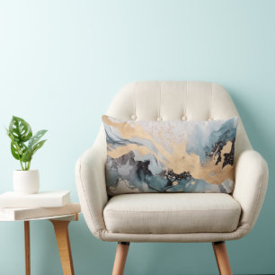 Gold and blue abstract lumbar cushion