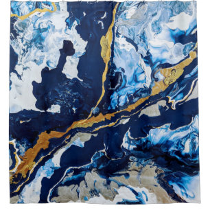 Gold and Blue Acrylic Painting Shower Curtain
