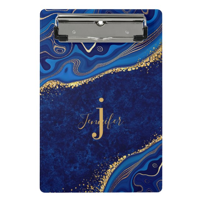 Gold and Blue Agate Modern Elegant Marble Custom  Mini Clipboard (Front)