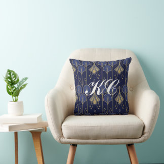 Gold And Blue Art Deco Cushion