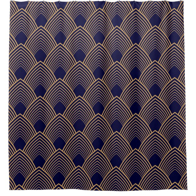 Gold and Blue Art Deco Pattern Shower Curtain (Front)