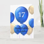 Gold and Blue Balloons 17th Birthday Card<br><div class="desc">Looking for a special and personalised way to wish a young man in your life a happy 17th birthday? Our personalised 17th birthday card is the perfect way to show him how much you care. Featuring a gold and blue balloons design, this card can be customised on the front with...</div>