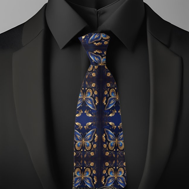 Gold and Blue Butterfly Pattern Tie (Creator Uploaded)