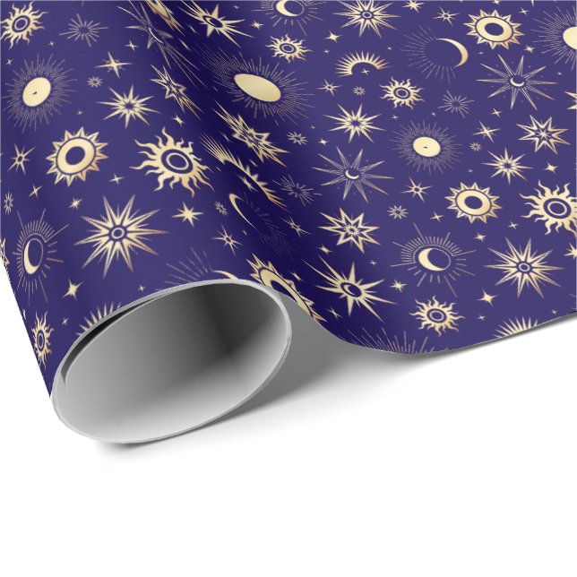 Gold and Blue Celestial Wrapping Paper (Roll Corner)