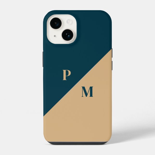 Gold and blue contrast custom initials iPhone case (Back)