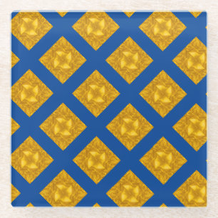 Gold and Blue Criss Cross Glass Coaster