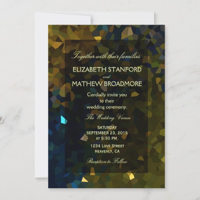 Gold and Blue Crystal Glitter Invitation (Front)