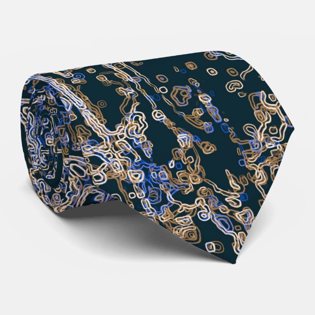 Gold and Blue Curvy Line Pattern Tie (Rolled)