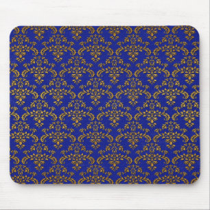 Gold and Blue Damask Mouse Pad