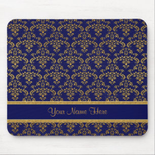 Gold and Blue Damask Mouse Pad