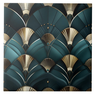 Gold and Blue Deco, Art Deco Fan Tile