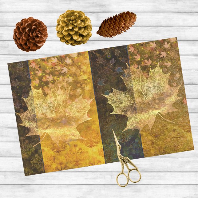 Gold and Blue Dreamy Autumn Leaves Collage Tissue Paper (Creator Uploaded)