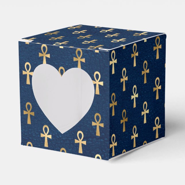 Gold and Blue Egyptian Ankh Pattern  Favour Box (Front Side)