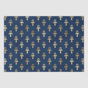 Gold and Blue Egyptian Ankh Pattern Tissue Paper