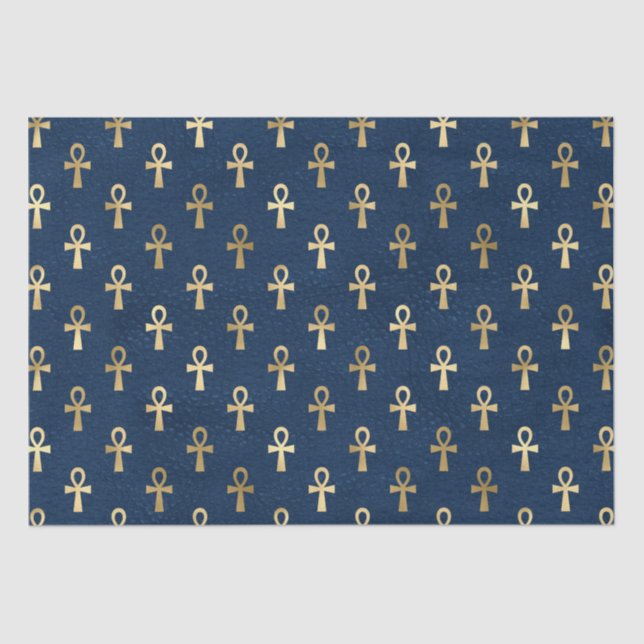 Gold and Blue Egyptian Ankh Pattern  Tissue Paper (Front)