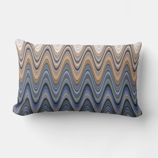 Gold and Blue Elegant Wavy Pattern Lumbar Cushion (Front)