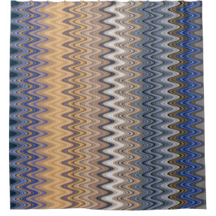 Gold and Blue Elegant Wavy Pattern   Shower Curtain