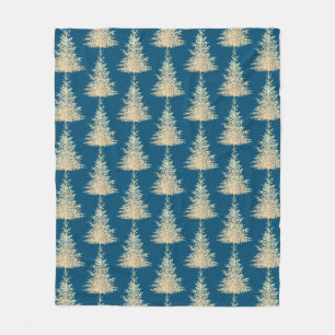 Gold and blue evergreen tree elegant winter fleece blanket