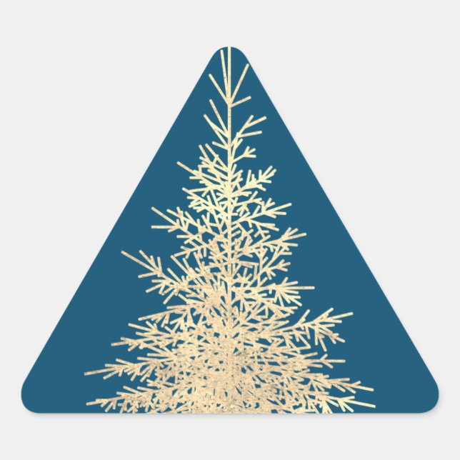 Gold and blue evergreen tree elegant winter triangle sticker (Front)