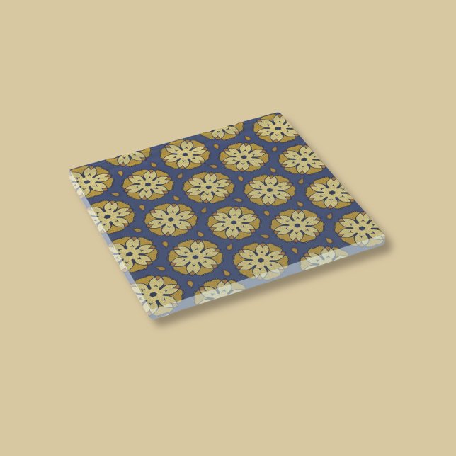 Gold and Blue Floral and Teardrop Pattern Glass Coaster (Creator Uploaded)