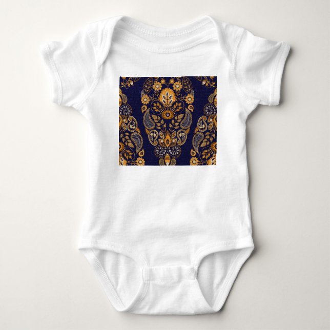 Gold and blue, floral seamless pattern. baby bodysuit (Front)