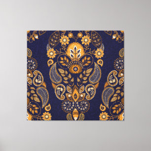 Gold and blue, floral seamless pattern. canvas print