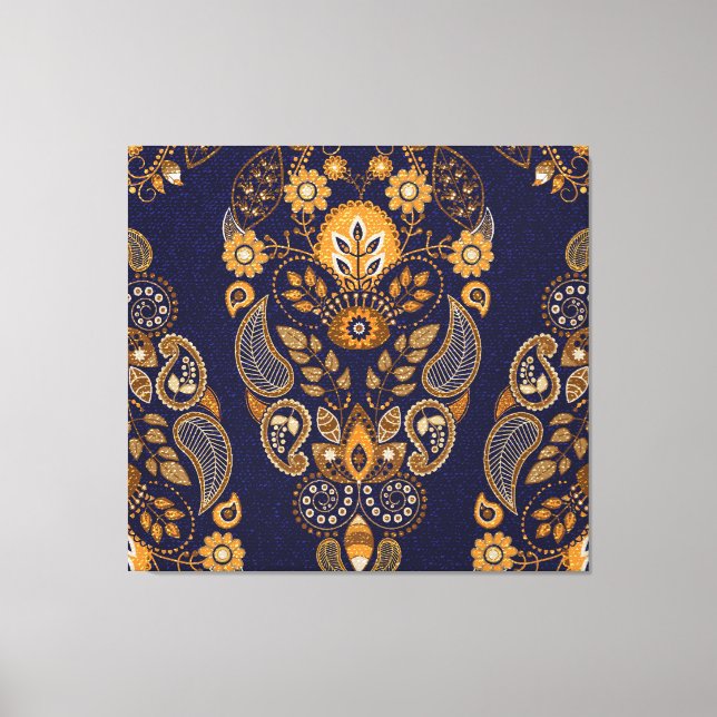 Gold and blue, floral seamless pattern. canvas print (Front)