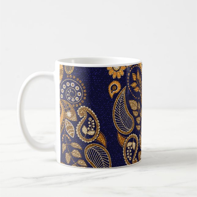 Gold and blue, floral seamless pattern. coffee mug (Left)