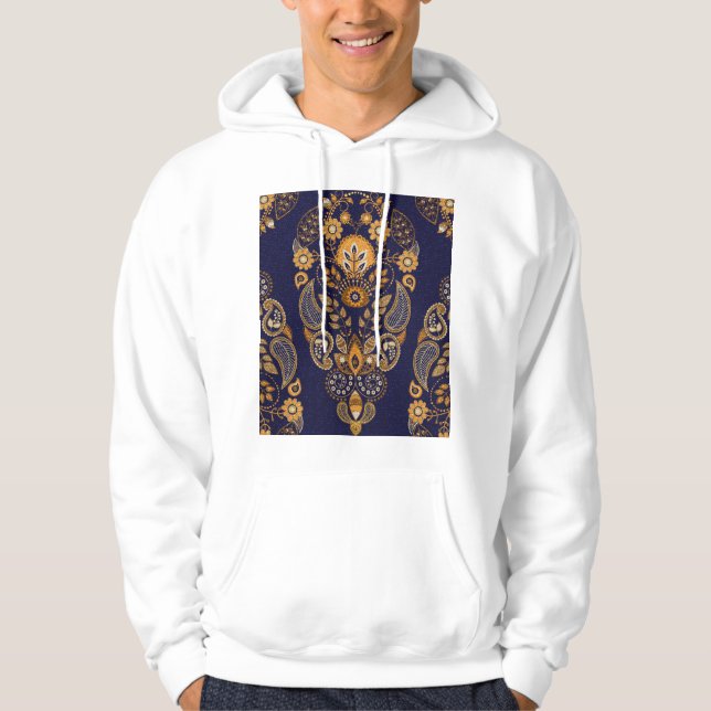 Gold and blue, floral seamless pattern. hoodie (Front)