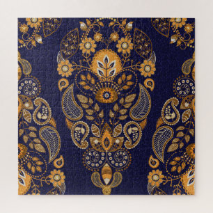 Gold and blue, floral seamless pattern. jigsaw puzzle