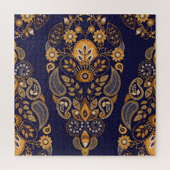 Gold and blue, floral seamless pattern. jigsaw puzzle (Vertical)