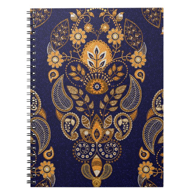 Gold and blue, floral seamless pattern. notebook (Front)