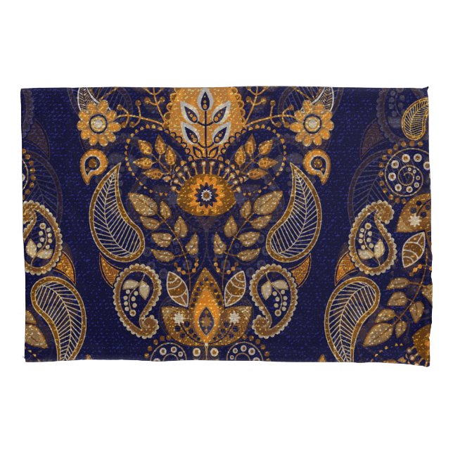 Gold and blue, floral seamless pattern. pillowcase (Front)