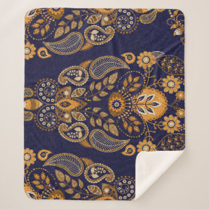 Gold and blue, floral seamless pattern. sherpa blanket