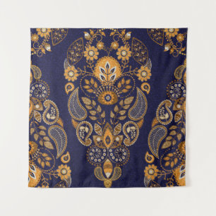 Gold and blue, floral seamless pattern. tapestry