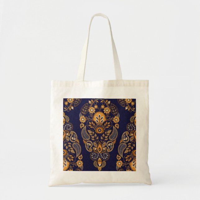 Gold and blue, floral seamless pattern. tote bag (Front)
