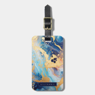 Gold and Blue Flower Luggage Tag