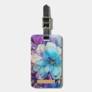 Gold and Blue Flower Luggage Tag