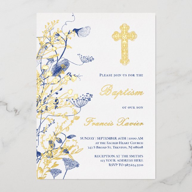 gold and blue flowers Baptism (Front)