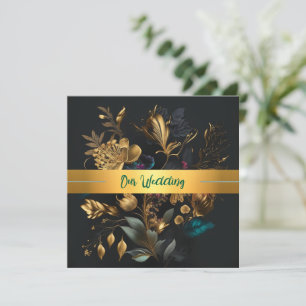 Gold and Blue Garden Wedding Invitation