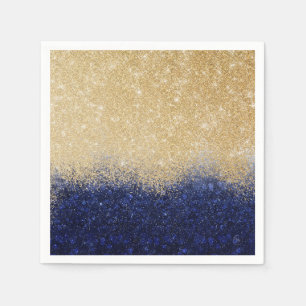 Gold and Blue Glitter Ombre Luxury Design Napkin