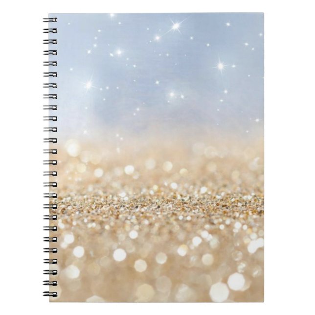 Gold and Blue Glitter Spiral Notebook (Front)