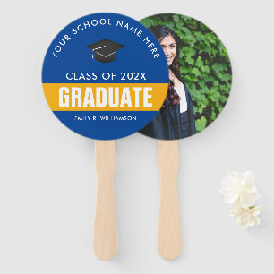 Gold and Blue Graduation Personalised Hand Fan