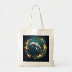Gold and Blue Happy Dolphin Tote Bag