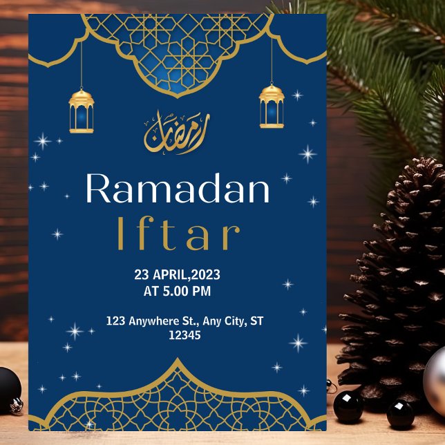 Gold and Blue Illustrative Ramadan Iftar Invitation (Creator Uploaded)