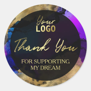 Gold And Blue Ink Thank You For Your Purchase Classic Round Sticker